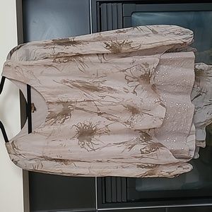 Amanti MADE IN ITALY 100% Silk Scoop Neck Long Sleeve Oversized Blouse, Size M